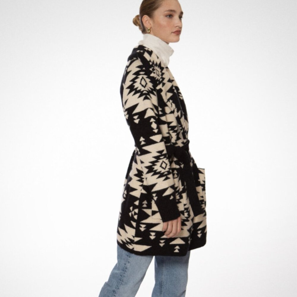 Ellandeem Helena Knit Wrap Coat - Coal/Cream